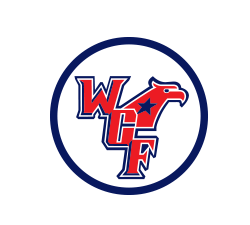A blue and red logo of the west florida fighting gryphons.